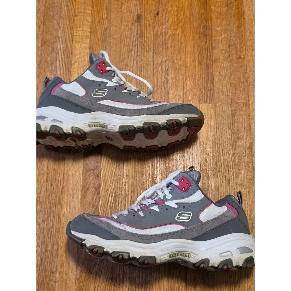 Skechers DLites Grey White Pink Memory Foam Sneakers 11942 Womens Size 8